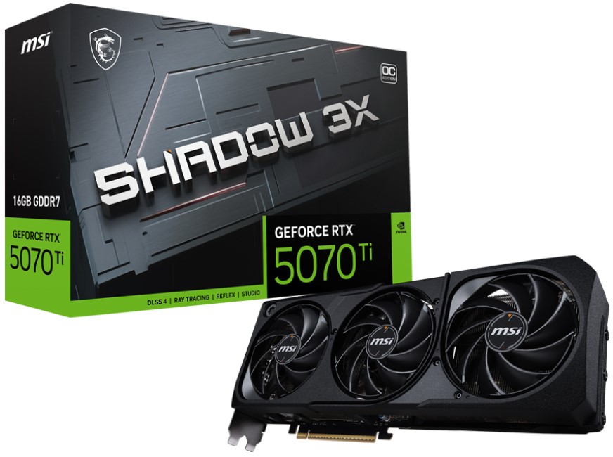 

Видеокарта PCI-E MSI GeForce RTX 5070 TI SHADOW 3X OC (RTX 5070 Ti 16G SHADOW 3X OC) 16GB GDDR7 256bit 5nm 2497/28000MHz 3*DP HDMI, GeForce RTX 5070 TI SHADOW 3X OC (RTX 5070 Ti 16G SHADOW 3X OC)