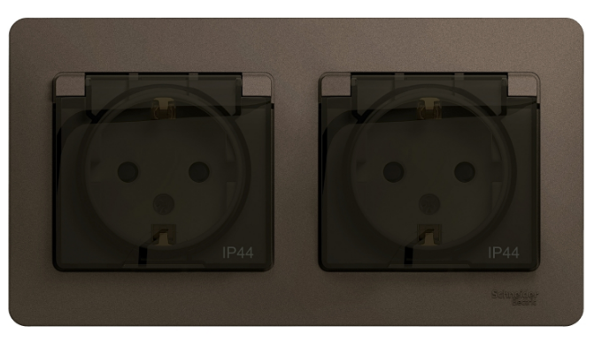 

Розетка Schneider Electric GSL000847 2-ая с/з, со шторками, в сборе, IP44 Glossa Шоколад, GSL000847