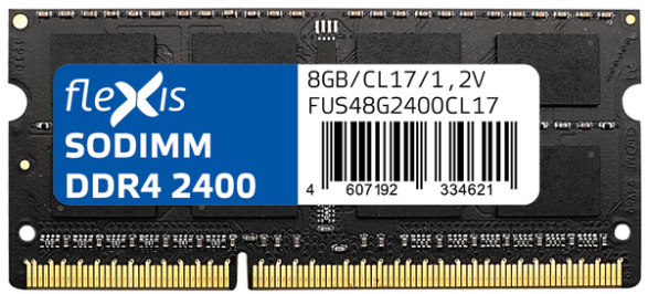 

Модуль памяти SODIMM DDR4 8GB Flexis FUS48G2400CL17 2400MHz PC4-19200 1,2V, FUS48G2400CL17