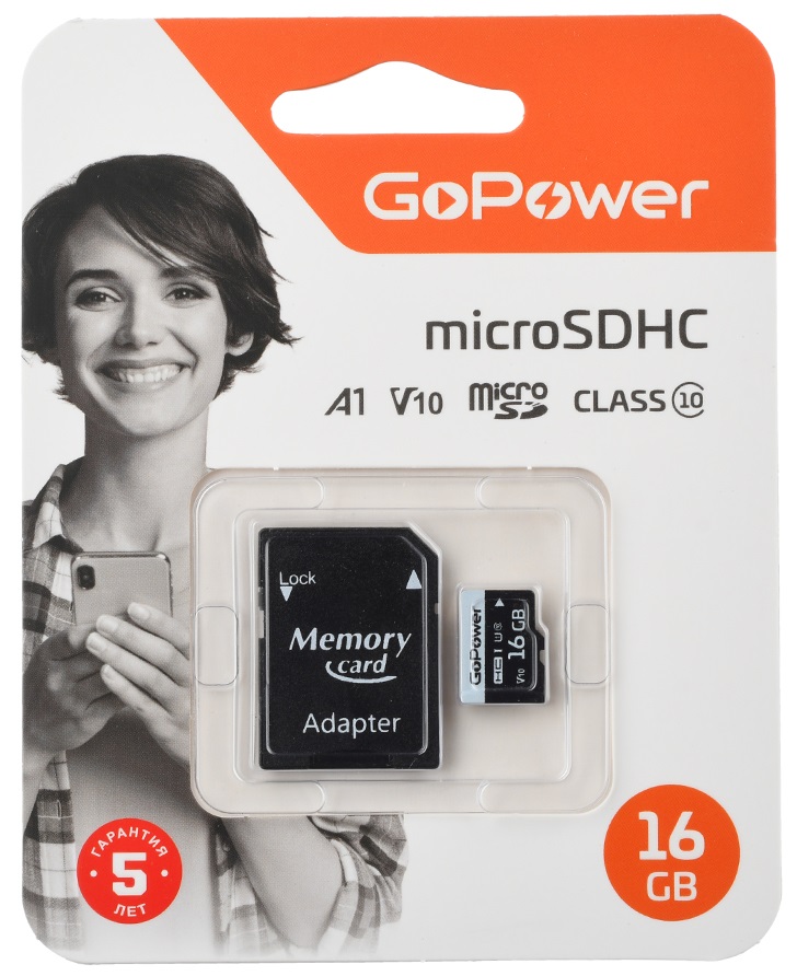 

Карта памяти MicroSDHC 16GB GoPower 00-00025674 Class10 60 МБ/сек V10 с адаптером, 00-00025674