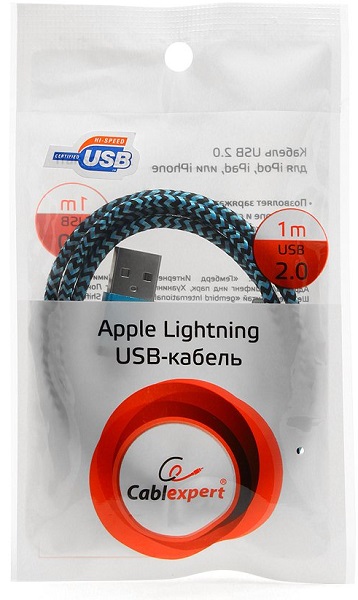 

Кабель интерфейсный USB 2.0 Cablexpert AM/Lightning 8P CC-ApUSB2bl1m 1м, нейлоновая оплетка, алюминиевые разъем, синий, AM/Lightning 8P