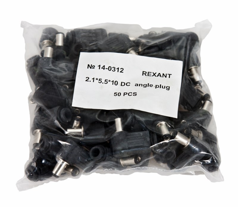 

Штекер Rexant 14-0312 2.1х5.5x10мм угловой, упак 50 шт, 14-0312