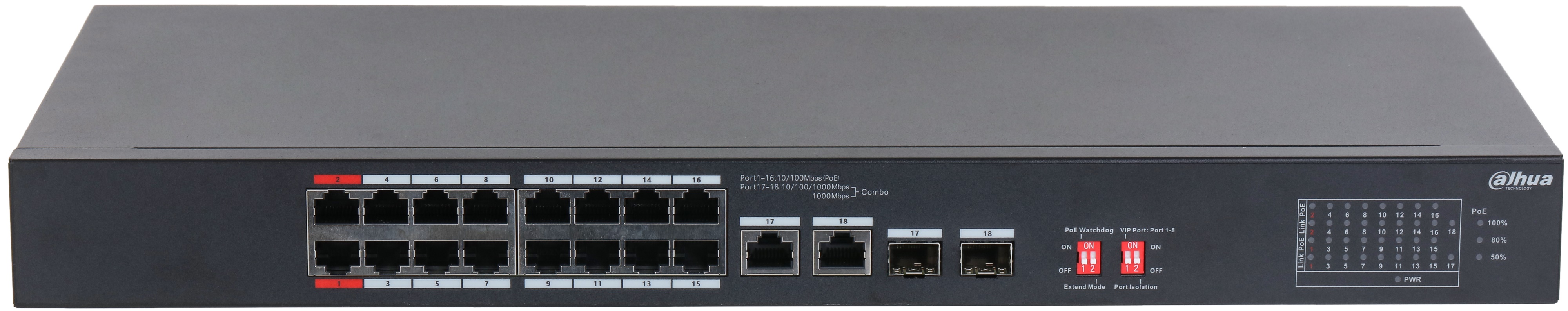 

Коммутатор Dahua DH-S3218-16ET-135 16-портовый неуправляемый с РоЕ, DH-S3218-16ET-135