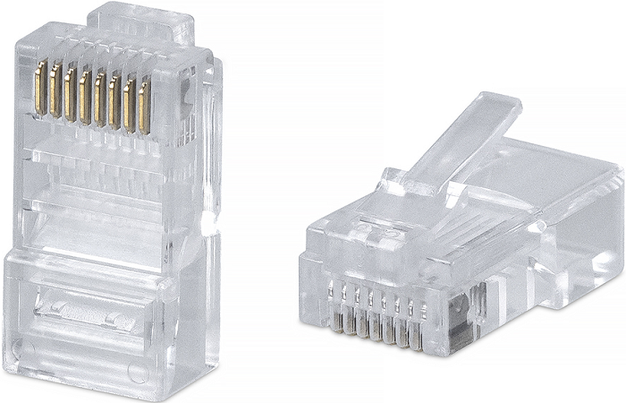 

Коннектор Cabeus 8P8C-FC RJ-45 быстрой установки под витую пару, категория 5e, универсальный (для одножильного и многожильного кабеля) для проводников, 8P8C-FC