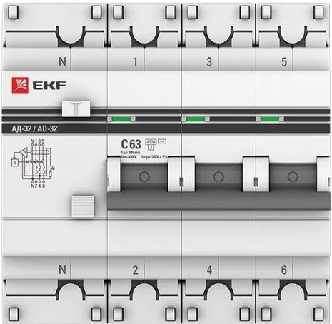 

Автомат дифференциальный EKF DA32-63-300-4P-pro АД-32 3P+N 63А (С) 300мА тип (АС) эл. 4,5кА PROxima, DA32-63-300-4P-pro