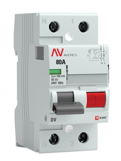 

УЗО EKF rccb-2-80-100-s-av DV 2P 80А/100мА (S) AVERES, rccb-2-80-100-s-av