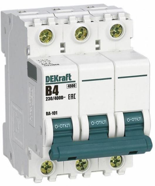 

Автоматический выключатель DEKraft 11217DEK 3Р 4А х-ка B ВА-101 4,5кА, 11217DEK