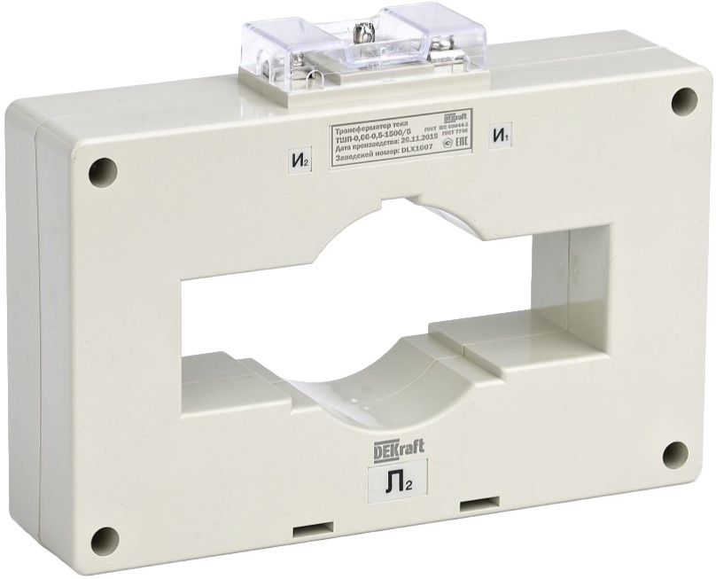 

Трансформатор тока DEKraft 50155DEK ТШП-0,66 0,5 1500/5 15ВА, диаметр 80мм, 50155DEK