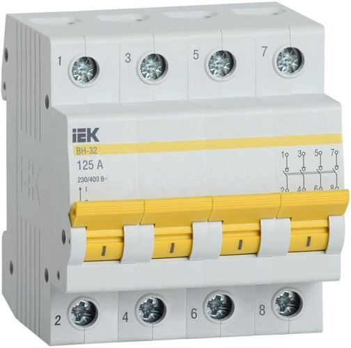 

Выключатель нагрузки IEK MNV10-4-125 KARAT (мини-рубильник) ВН-32 4P125А, MNV10-4-125