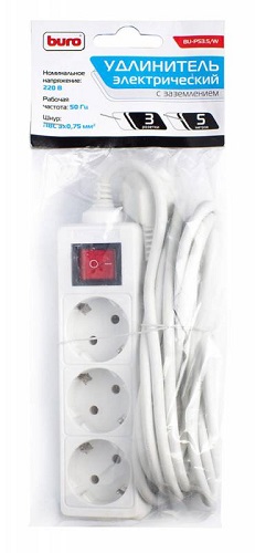 

Удлинитель сетевой Buro BU-PS3.5/W 5м, 3 розетки, белый (пакет ПЭ), BU-PS3.5/W