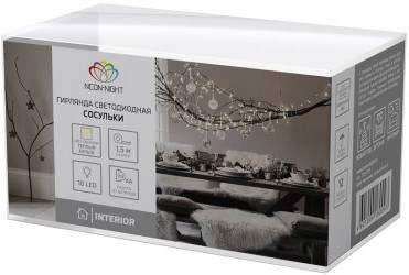 

Гирлянда NEON-NIGHT 303-093 светодиодная «Сосульки» 1.5 м, 10 LED, прозрачный ПВХ, цвет свечения теплый белый, 2 х АА (батарейки не в комплекте), 303-093