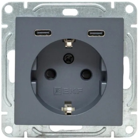 фото Розетка с заземлением с 2 USB  EKF UP1-SOG-111-2USBC