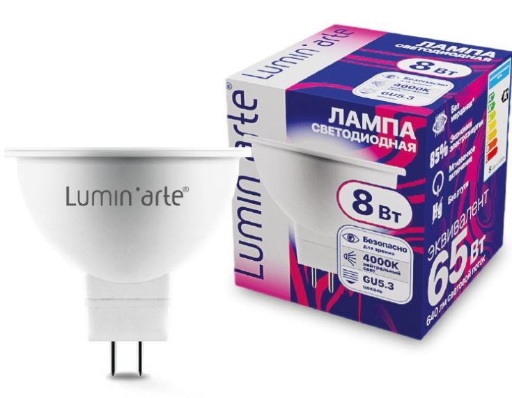 

Лампа Lumin'arte LSTD-MR16-8W4KGU5.3 8Вт 4000K GU5.3, LSTD-MR16-8W4KGU5.3