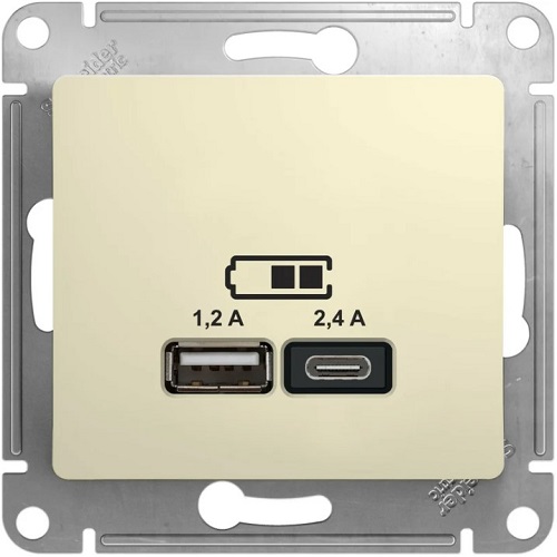 

Розетка USB Systeme Electric GSL000239 Glossa А+С, 5В/2,4А, 2х5В/1,2 А, механизм, бежевая, GSL000239