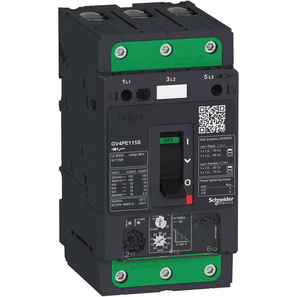 

Автоматический выключатель Schneider Electric GV4PE115B GV4PE с комбинированным расцепителем 115A 25kA зажим Everlink, GV4PE115B