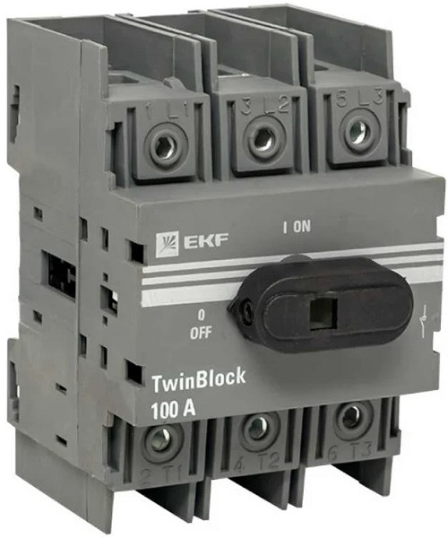 

Рубильник EKF tb-100-3p-f 100A 3P c рукояткой управления для прямой установки TwinBlock, tb-100-3p-f