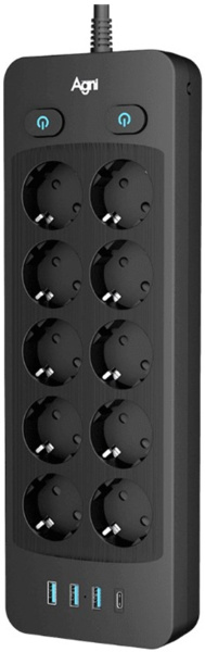 фото Сетевой фильтр AGNI TP-FO4U10E-C-5m-black в Челябинске