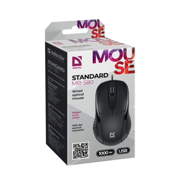 

МФУ 52580 Defender Проводная оптическая мышь Standard MB-580 черный,3 кнопки,1000 dpi, 52580