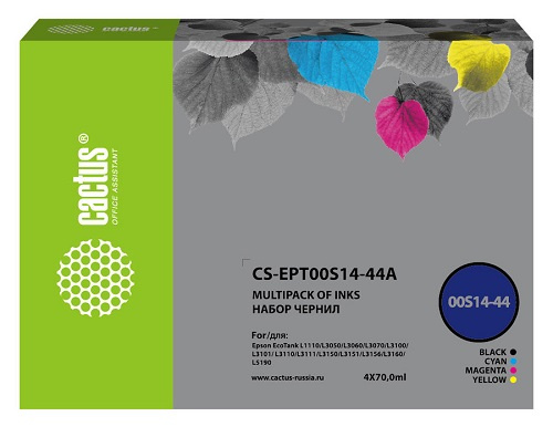 Изображение товара Набор из 4 цветных картриджей Cactus для Epson L1110 L3100 L3150