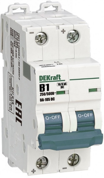 Изображение товара Автоматический выключатель DEKraft 13362DEK 2-полюсный для постоянного тока 1А IP20
