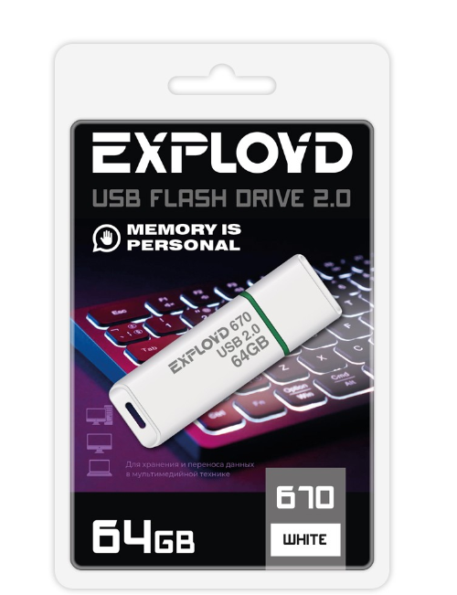 

Накопитель USB 2.0 64GB Exployd EX-64GB-670-White 670 белый, EX-64GB-670-White