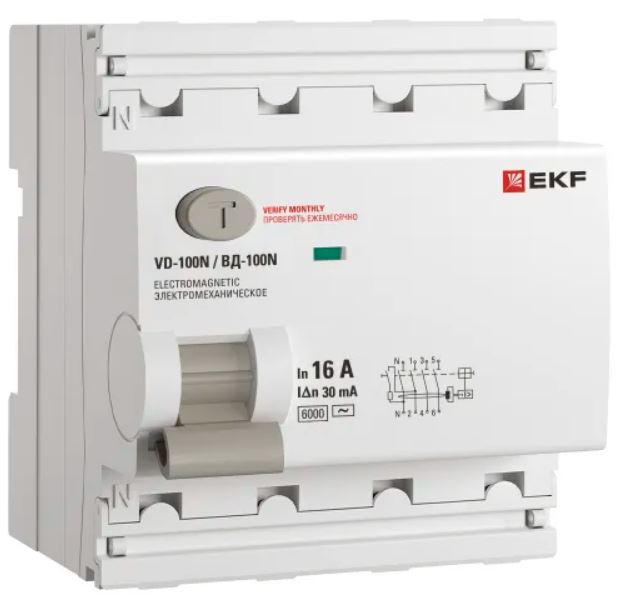 

УЗО EKF E1046M1630 ВД-100N 4P 16А 30мА AC эл-мех 6кА PROXIMA, E1046M1630