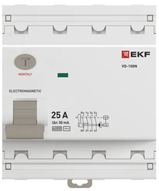 

УЗО EKF E1046M2530 ВДТ ВД-100N 4P 25А 30мА AC эл-мех 6кА PROXIMA, E1046M2530