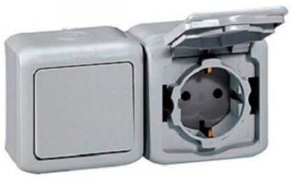 

Блок Legrand 782348 выключатель 1-кл+роз с/з с шт IP44 (серый), 782348