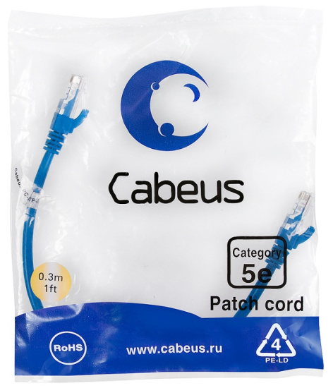 фото Кабель патч-корд U/UTP 5e кат. 0.3м Cabeus PC-UTP-RJ45-Cat.5e-0.3m-BL-LSZH в Краснодаре