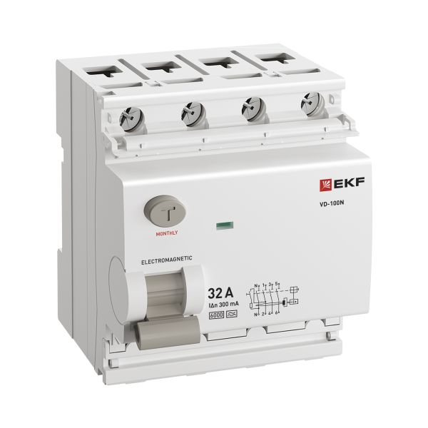 

УЗО EKF E1046MA32300 ВДТ ВД-100N 4P 32А 300мА A эл-мех 6кА PROXIMA, E1046MA32300