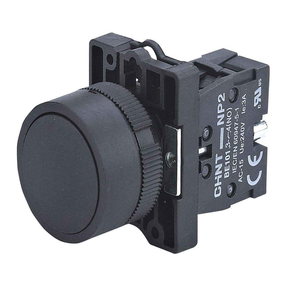

Кнопка управления CHINT 574084 NP2-EA21 без подсветки черная 1НО, IP40 (R), 574084