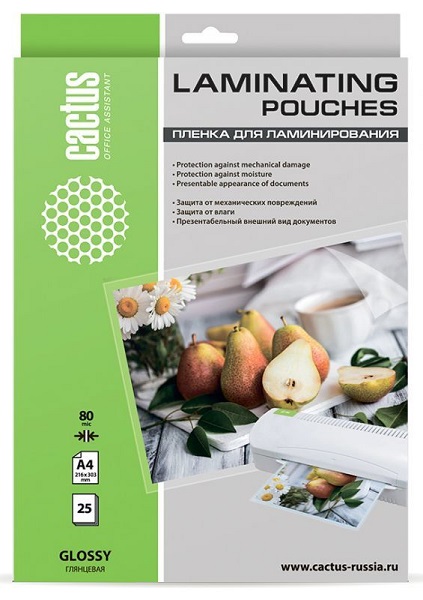 

Пленка Cactus CS-LPGA48025 для ламинирования 80мкм A4 (25шт) глянцевая 216x303мм, CS-LPGA48025