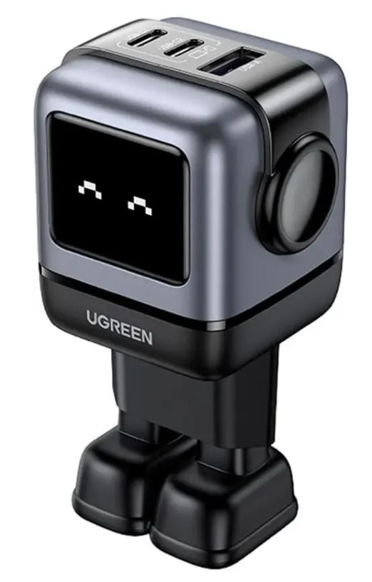

Зарядное устройство сетевое UGREEN CD361 UNO 65W USB-A+2*USB-C Robot GaN Tech Fast Charger EU в виде робота, цвет: серый, CD361