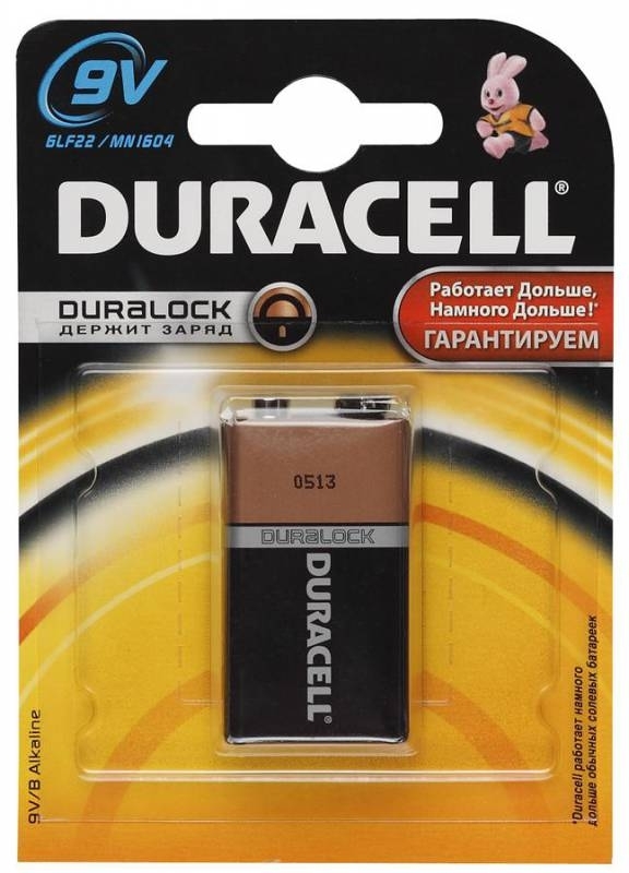 

Батарейка Duracell Basic 6LR61/6LF22/6LP3146 MN1604 Крона 9В, 1шт, Basic 6LR61/6LF22/6LP3146