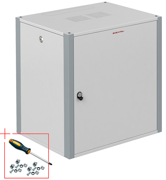 

Шкаф настенный 19", 15U SYSMATRIX WP 6415.720 600x450x720mm (ШхГхВ) дверь металл, серый (RAL 7035/RAL7000), WP 6415.720