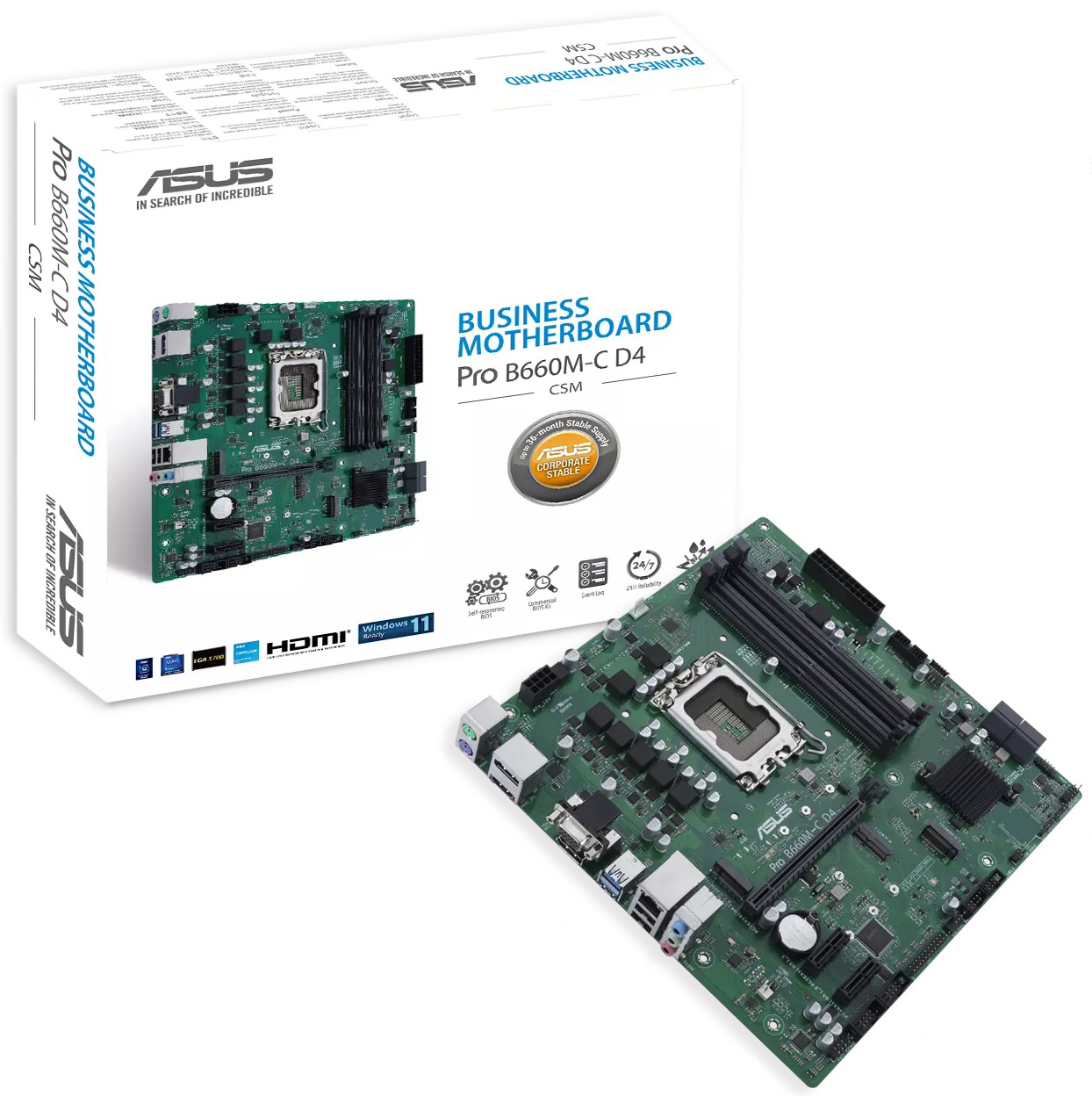 

Материнская плата mATX ASUS PRO B660M-C D4-CSM (LGA1700, B660, 4*DDR4(5000), 4*SATA 6G RAID, 2*M.2, 3*PCIE, 7.1CH, Glan, 2*USB 3.2, HDMI, 2*DP, VGA) R, PRO B660M-C D4-CSM