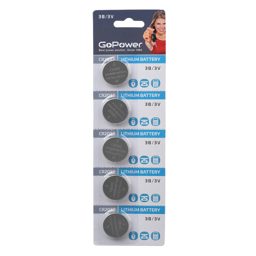 

Батарейка GoPower CR2032 00-00015603 BL5 Lithium 3V (5/100/2000), CR2032