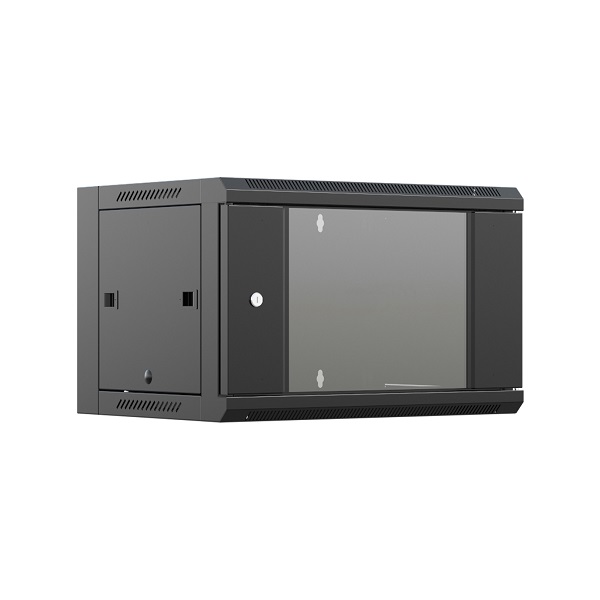 

Шкаф настенный NTSS W 6U 600х450х370мм, 2 профиля 19", дверь стеклянная, черный RAL 9005 (NTSS-W6U6045GS-BL), W