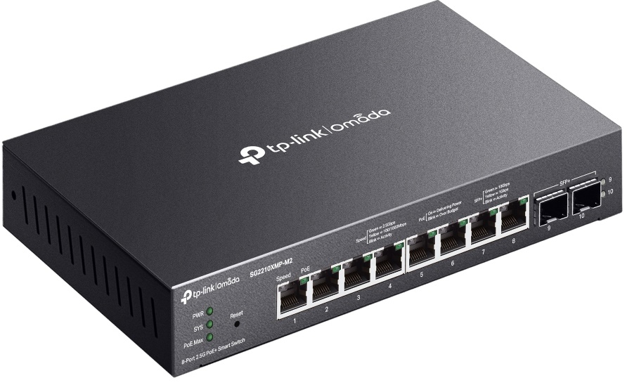 

Коммутатор управляемый TP-LINK SG2210XMP-M2 Omada, Smart, 8x2,5 Гбит/с PoE+, 2xSFP+, SG2210XMP-M2