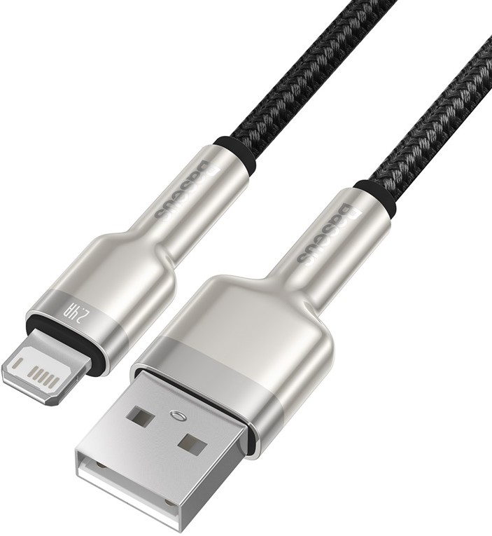 

Кабель интерфейсный Baseus CALJK-01 USB Type A - Lightning 2.4A 0.25m, цинковый сплав + нейлоновая оплётка, black, CALJK-01