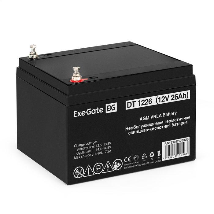 

Батарея Exegate DT 1226 EX282970RUS (12V 26Ah, под болт М5), DT 1226