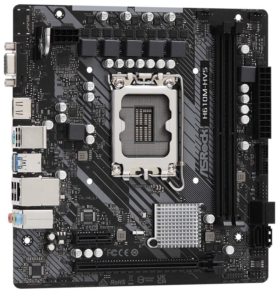 

Материнская плата H610M-HVS ASROCK H610M-HVS, LGA1700, H610, 2*DDR4, D-Sub+HDMI, 4xSATA3 6.0, 2xUSB 3.2, 4xUSB 2.0, mATX; 90-MXBHT0-A0UAYZ, H610M-HVS