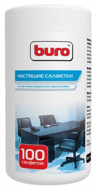 

Салфетка Buro BU-Tsurl 100 шт. для пластиковых поверхностей и офисной мебели туба 100шт влажных, BU-Tsurl