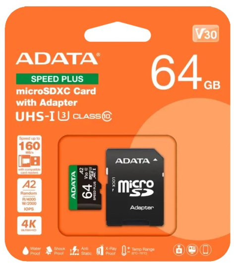 фото Карта памяти MicroSDXC 64GB ADATA UD64GUI3V30A2SP-RA1 в Екатеринбурге