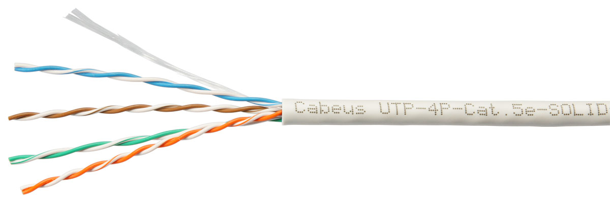 

Кабель витая пара U/UTP 5e кат. 4 пары Cabeus UTP-4P-Cat.5e-SOLID-GY 24AWG(0.51 мм), медь, одножильный (solid), внутренний, PVC, нг(A)-LS, серый, уп/3, UTP-4P-Cat.5e-SOLID-GY