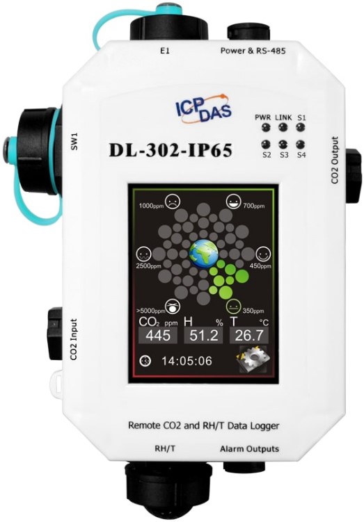 

Датчик ICP DAS DL-302-IP65 CR температуры, влажности, точки росы и концентрации CO2 с функцией регистрации данных, Safety Alarm (RoHS), DL-302-IP65 CR