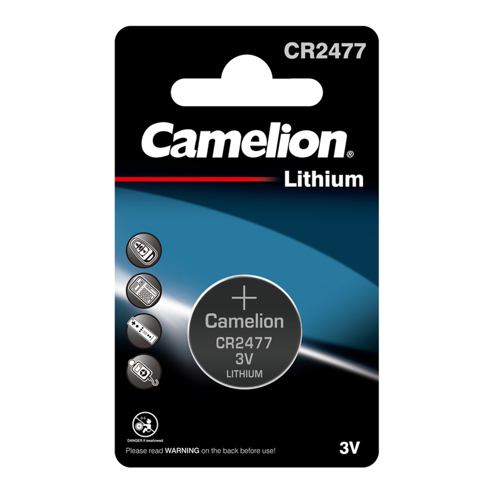 

Батарейка Camelion CR2477-BP1 CR2477, 3 В, 1000 мА.ч, 1 шт в упаковке, CR2477-BP1