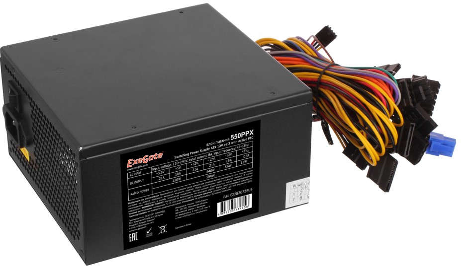 

Блок питания ATX Exegate 550PPX EX282073RUS 550W RTL, black, APFC, 14cm, 24p+(4+4)p PCI-E,4*IDE,5*SATA, FDD, 550PPX
