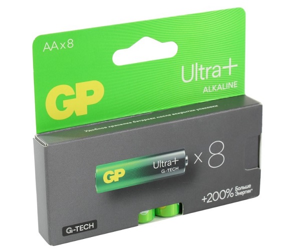 

Батарейка GP Ultra Plus Alkaline 15AUPA21-2CRB8 1.5V, 8шт, size AA, щелочная, Ultra Plus Alkaline