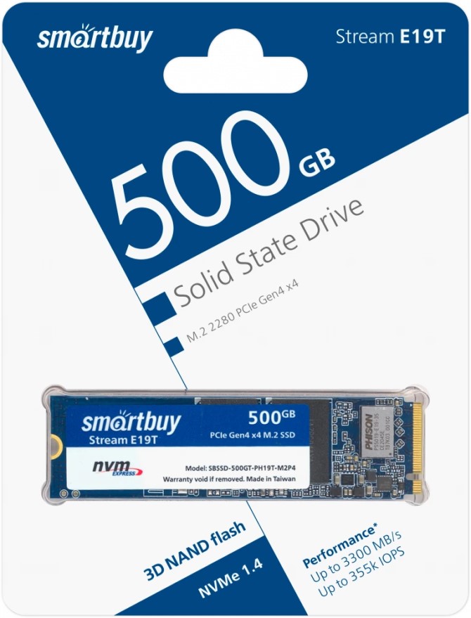 

Накопитель SSD M.2 2280 SmartBuy Stream E19T SBSSD-500GT-PH19T-M2P4 500GB, 3300/3000MB/s, TBW 200, MTBF 1.5M, Stream E19T